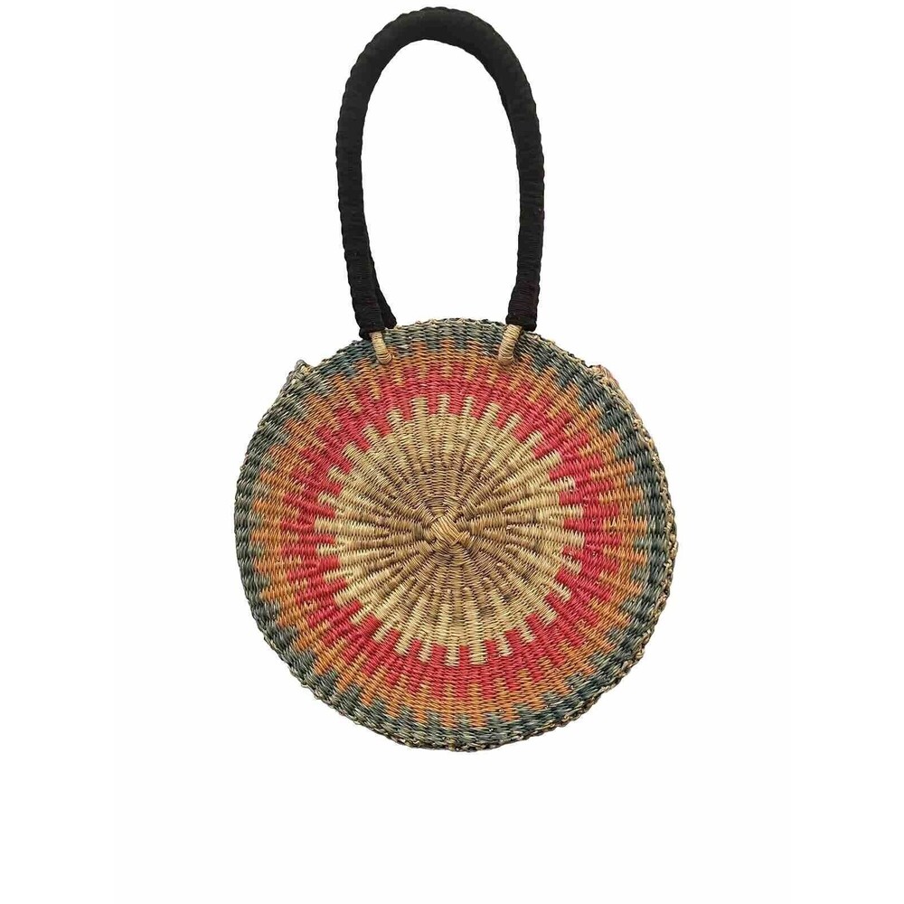 Nena & Co Ghana Hand Crafted Hand Dyed Elephant Grass Rattan Hobo Bag Multicolor
